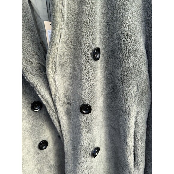 NWT! REBECCA MINKOFF Green Wool Teddy Faux Shearling Double Breasted Coat Large - Picture 3 of 12